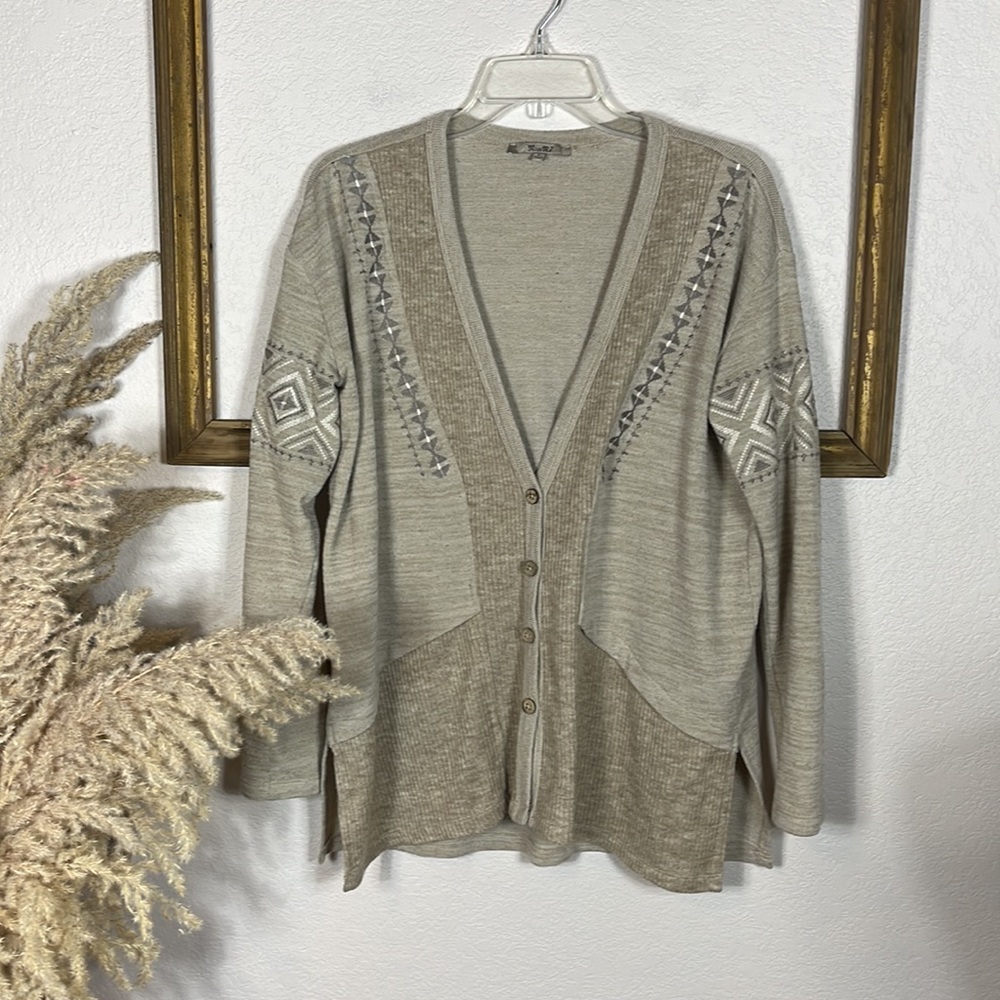 Miss Me Tan Aztec Pieced Cardigan Size Medium